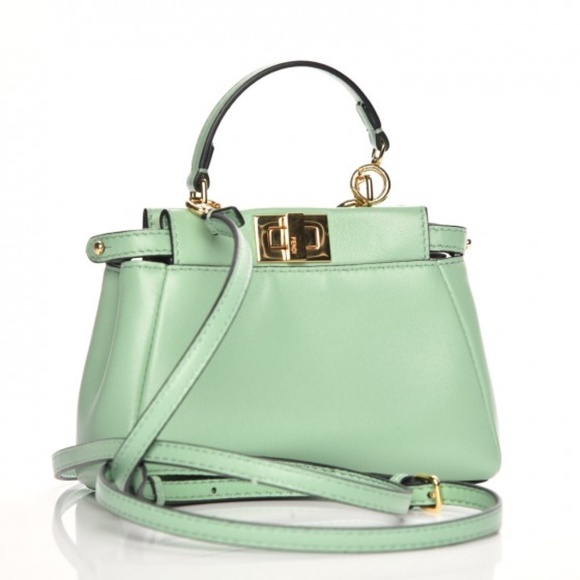 FENDI Shiny Nappa Micro Peekaboo Iconic Satchel Verde Acqua - Picture 3 of 4